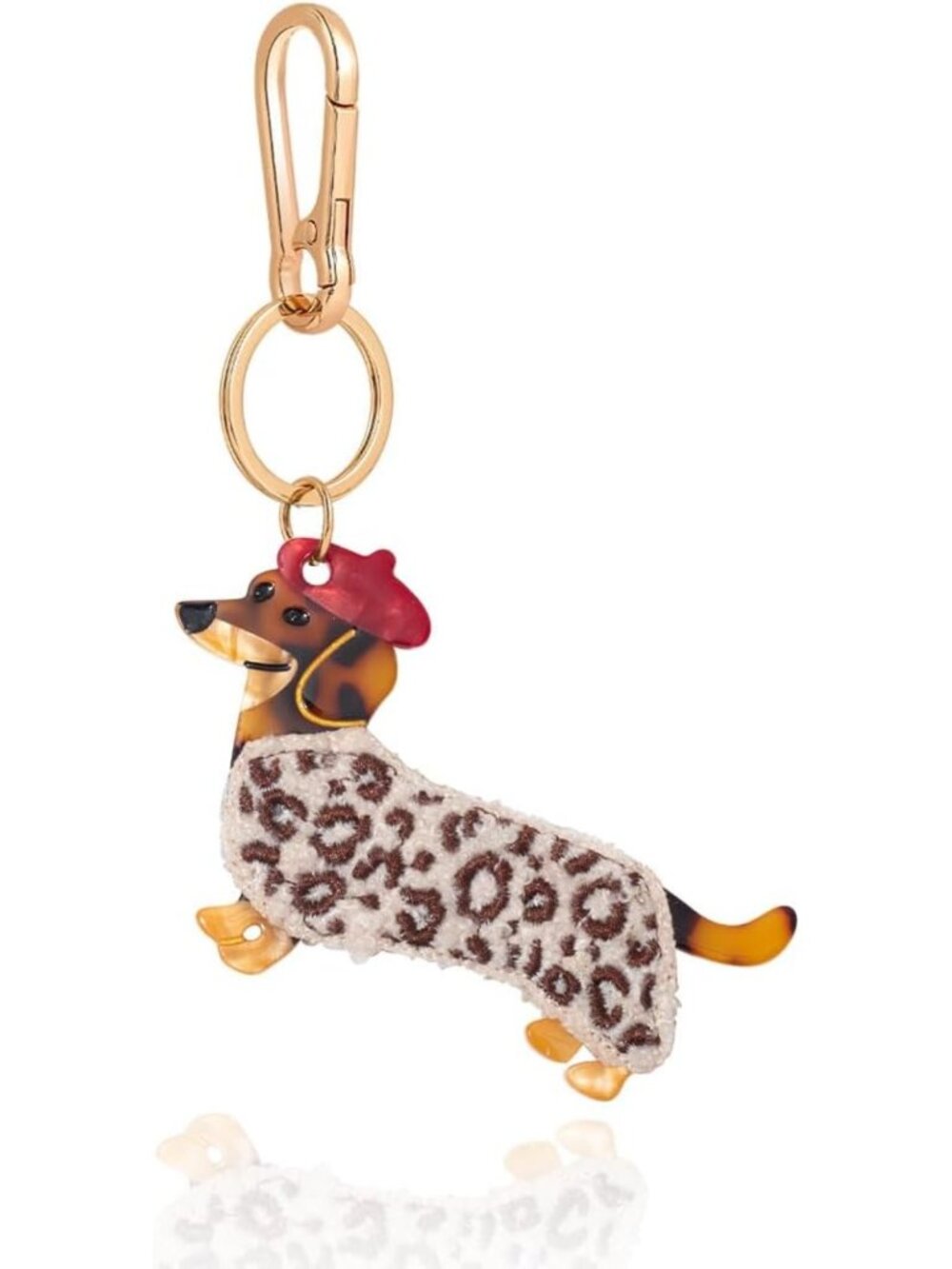 Dog-Shaped Keychain Charm & Bag Clasp - Cute Acetate Clip with Gold Accents